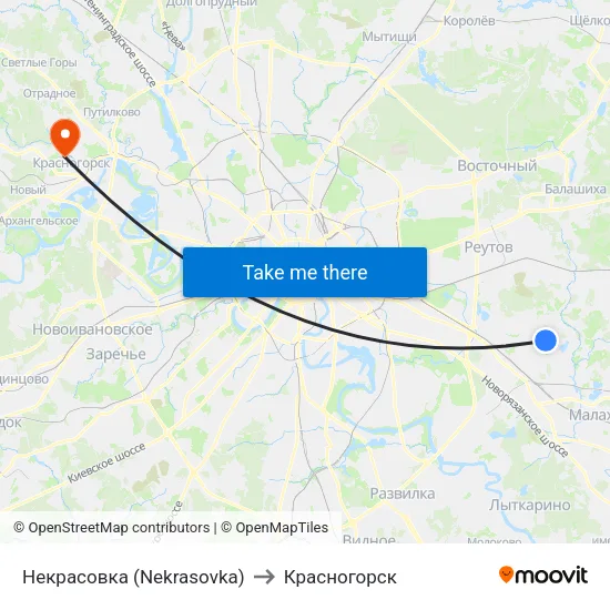 Некрасовка (Nekrasovka) to Красногорск map