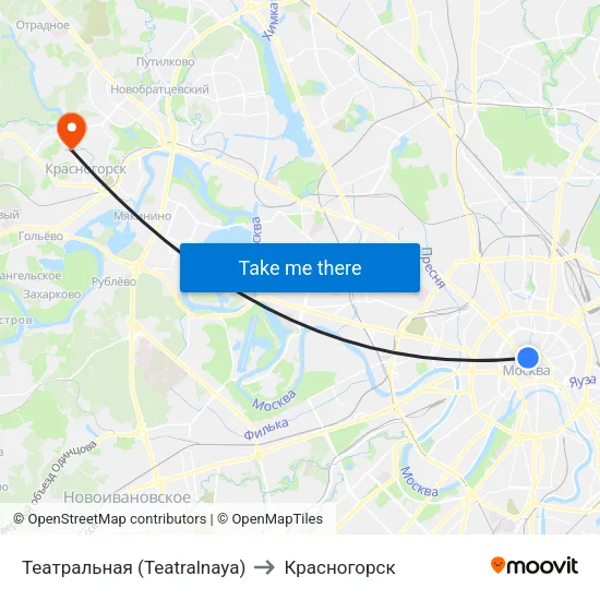 Театральная (Teatralnaya) to Красногорск map