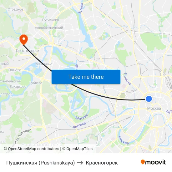 Пушкинская (Pushkinskaya) to Красногорск map