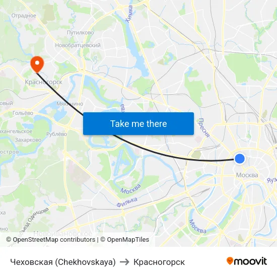 Чеховская (Chekhovskaya) to Красногорск map