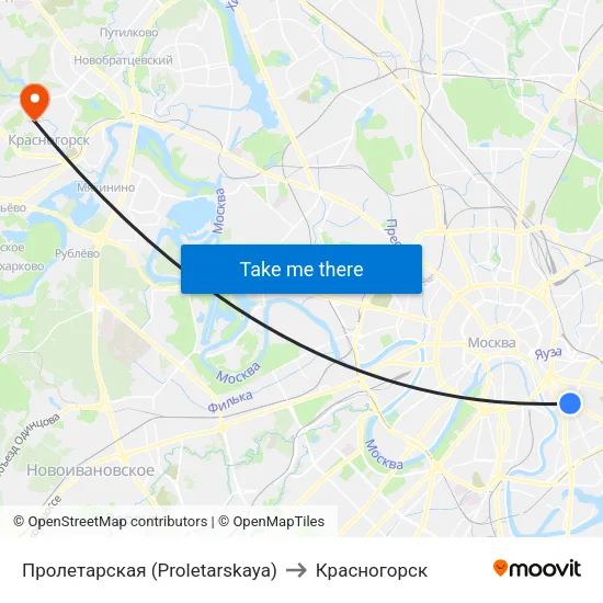 Пролетарская (Proletarskaya) to Красногорск map