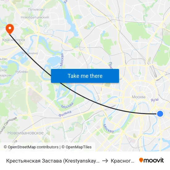 Крестьянская Застава (Krestyanskaya Zastava) to Красногорск map