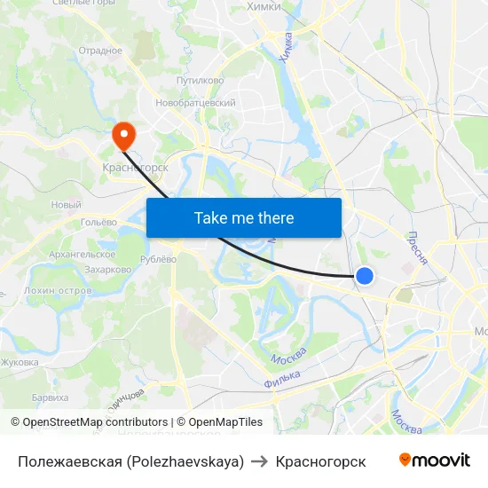 Полежаевская (Polezhaevskaya) to Красногорск map