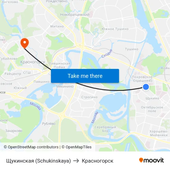 Щукинская (Schukinskaya) to Красногорск map