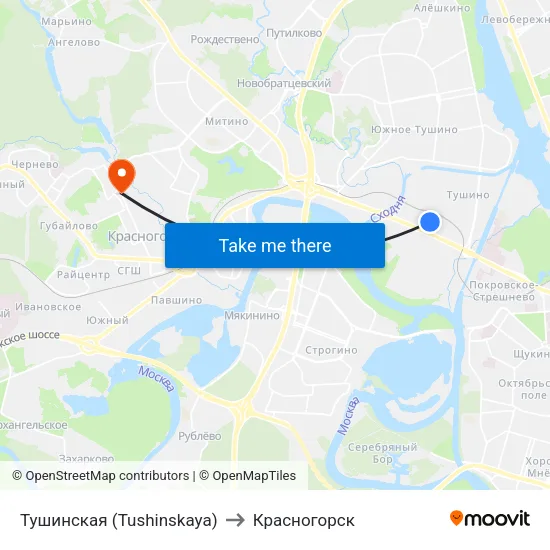 Тушинская (Tushinskaya) to Красногорск map