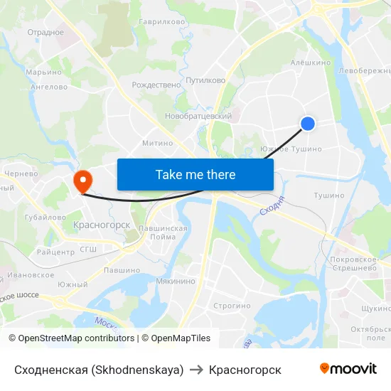 Сходненская (Skhodnenskaya) to Красногорск map