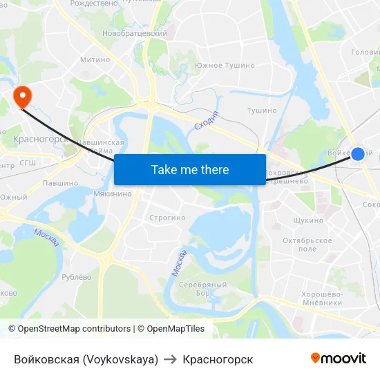 Войковская (Voykovskaya) to Красногорск map