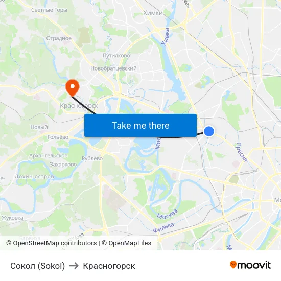 Сокол (Sokol) to Красногорск map
