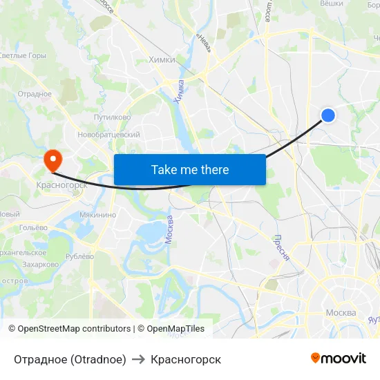 Отрадное (Otradnoe) to Красногорск map
