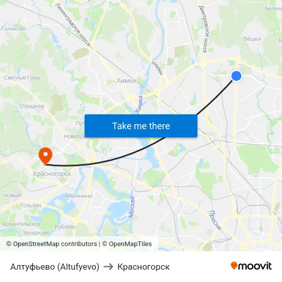 Алтуфьево (Altufyevo) to Красногорск map