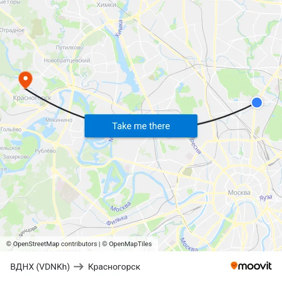 ВДНХ (VDNKh) to Красногорск map