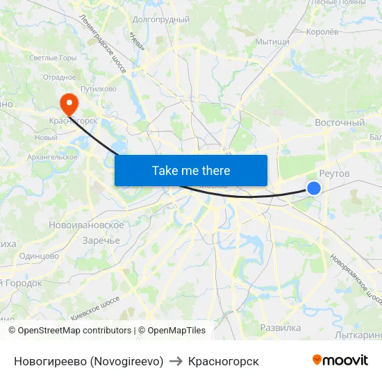 Новогиреево (Novogireevo) to Красногорск map