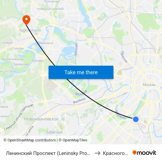 Ленинский Проспект (Leninsky Prospekt) to Красногорск map