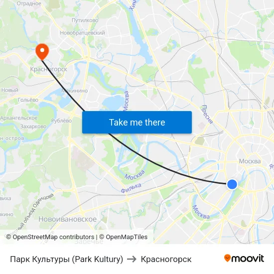 Парк Культуры (Park Kultury) to Красногорск map