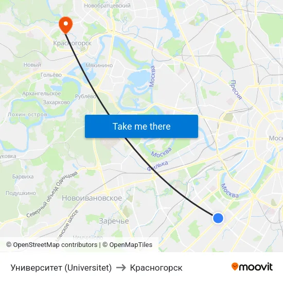 Университет (Universitet) to Красногорск map