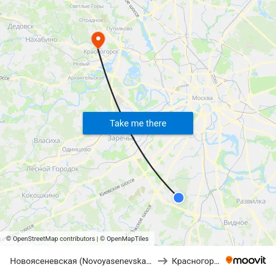 Новоясеневская (Novoyasenevskaya) to Красногорск map