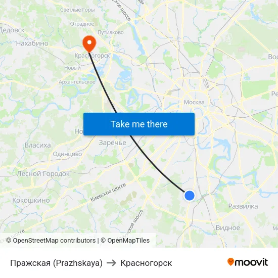 Пражская (Prazhskaya) to Красногорск map