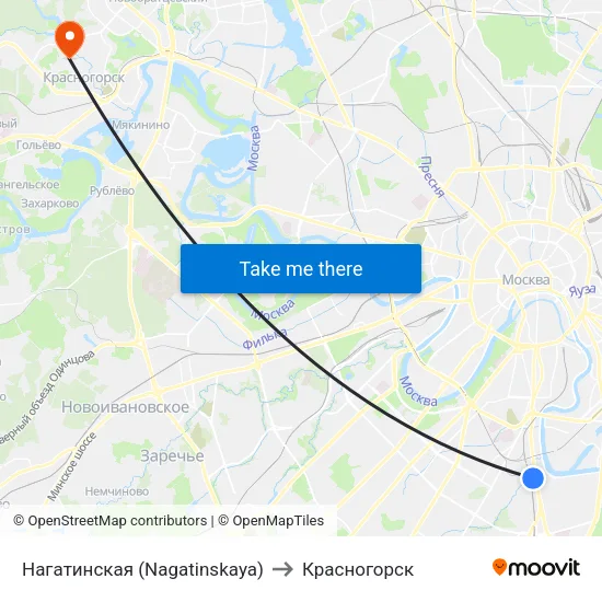 Нагатинская (Nagatinskaya) to Красногорск map