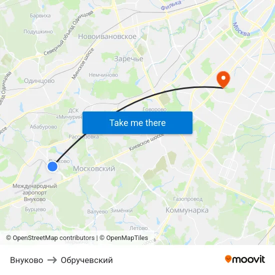 Внуково to Обручевский map