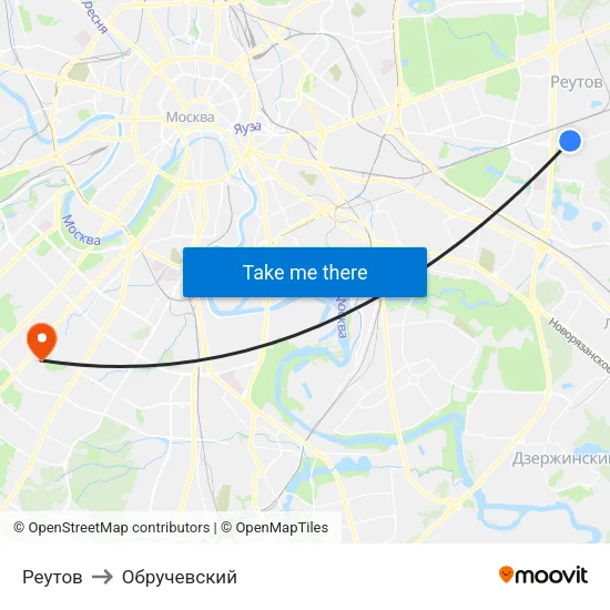 Реутов to Обручевский map
