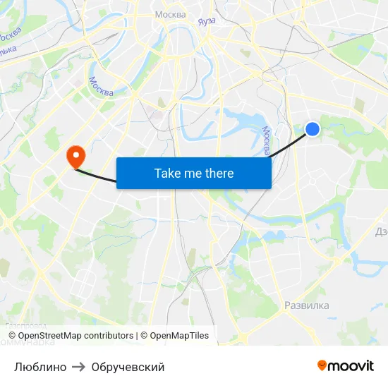 Люблино to Обручевский map