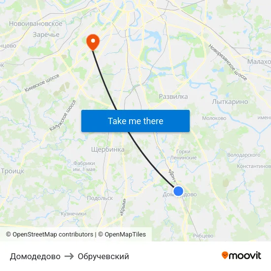 Домодедово to Обручевский map
