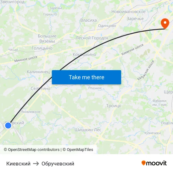 Киевский to Обручевский map