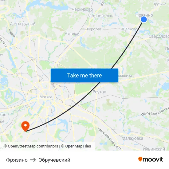 Фрязино to Обручевский map