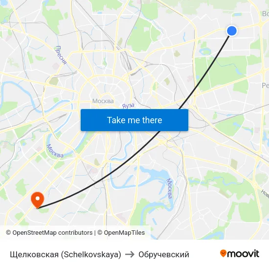 Щелковская (Schelkovskaya) to Обручевский map