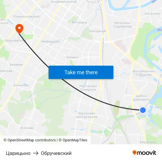 Царицыно to Обручевский map