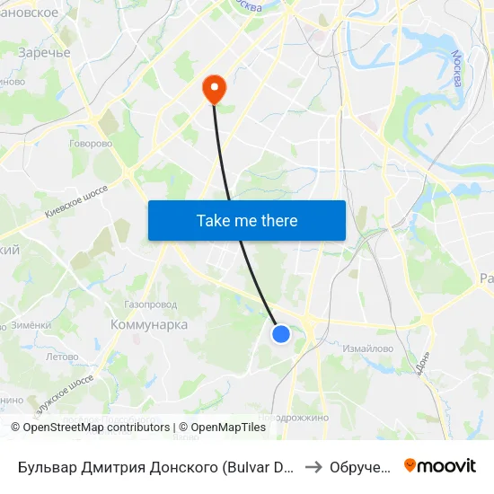 Бульвар Дмитрия Донского (Bulvar Dmitriya Donskogo) to Обручевский map