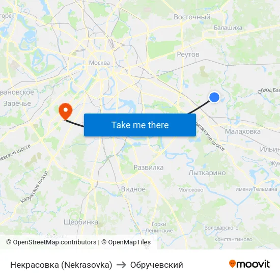 Некрасовка (Nekrasovka) to Обручевский map