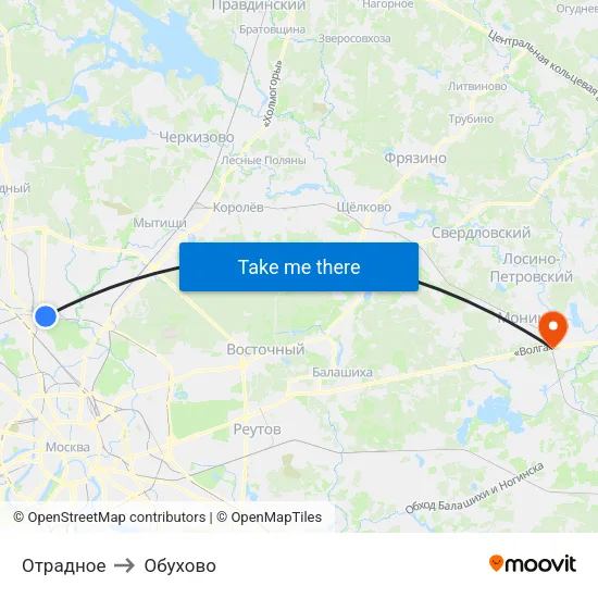 Отрадное to Обухово map