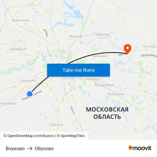 Внуково to Обухово map