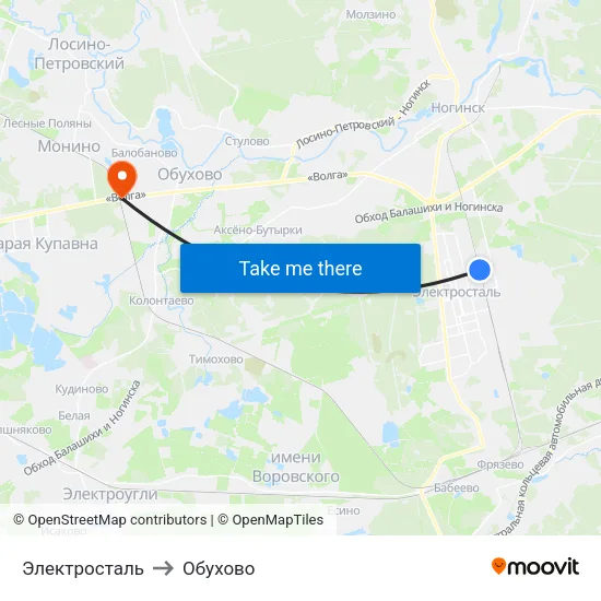 Электросталь to Обухово map