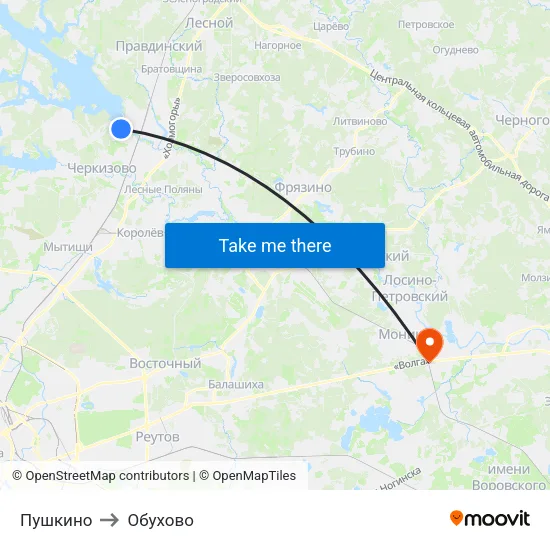 Пушкино to Обухово map