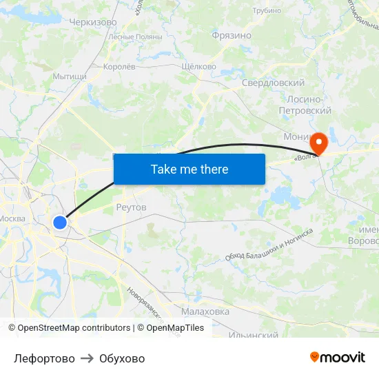 Лефортово to Обухово map