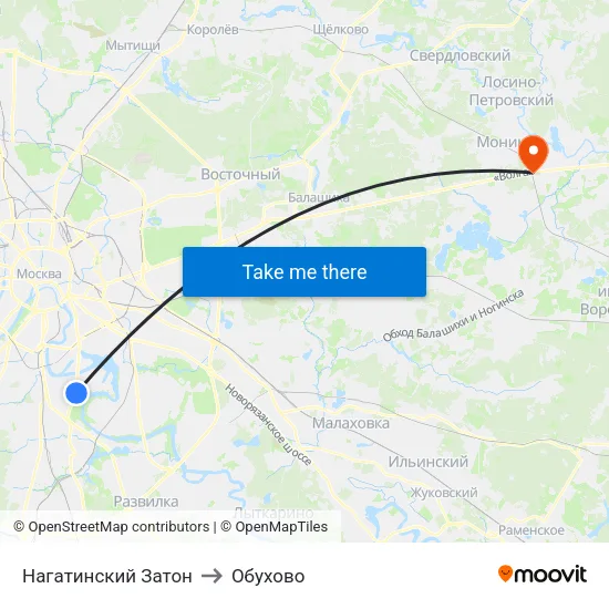 Нагатинский Затон to Обухово map