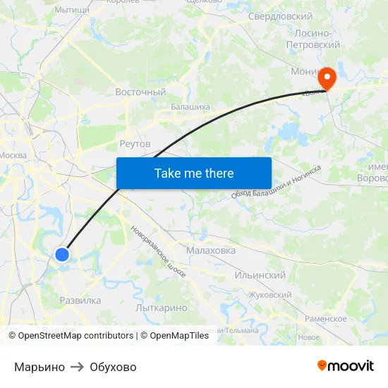 Марьино to Обухово map