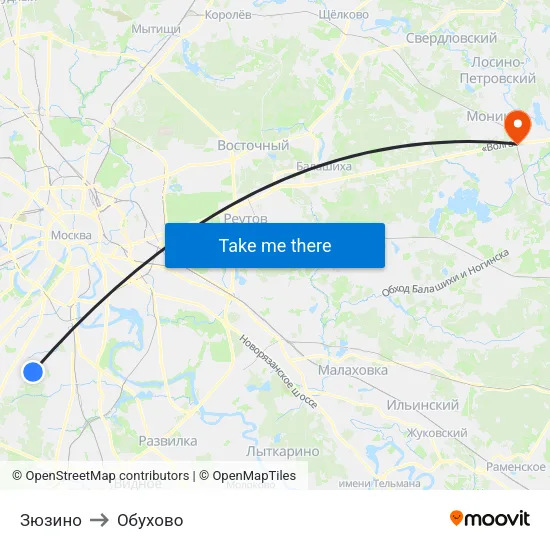Зюзино to Обухово map