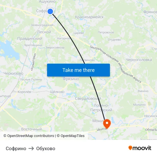 Софрино to Обухово map