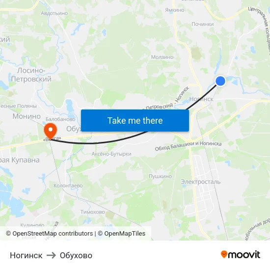 Ногинск to Обухово map