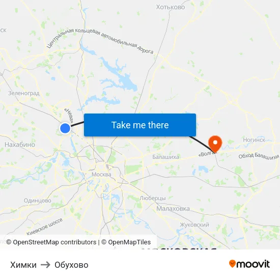 Химки to Обухово map