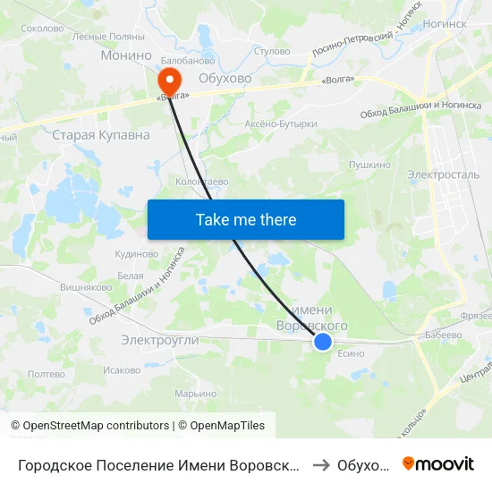 Городское Поселение Имени Воровского to Обухово map