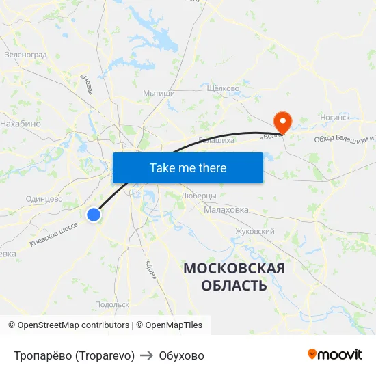 Тропарёво (Troparevo) to Обухово map