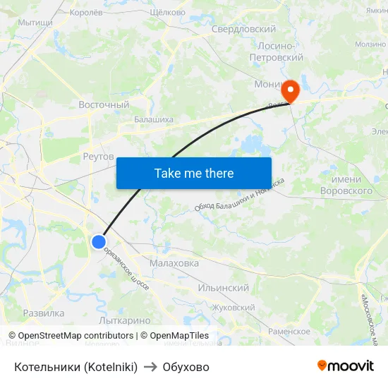Котельники (Kotelniki) to Обухово map