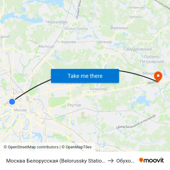 Москва Белорусская (Belorussky Station) to Обухово map