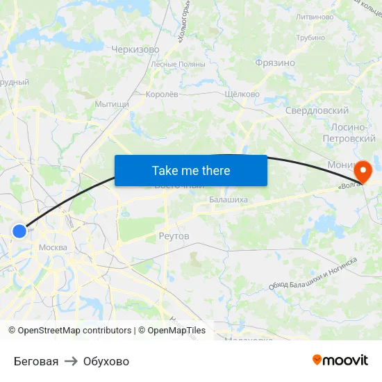 Беговая to Обухово map