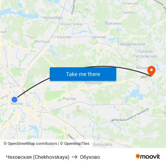 Чеховская (Chekhovskaya) to Обухово map