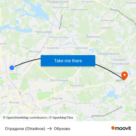Отрадное (Otradnoe) to Обухово map